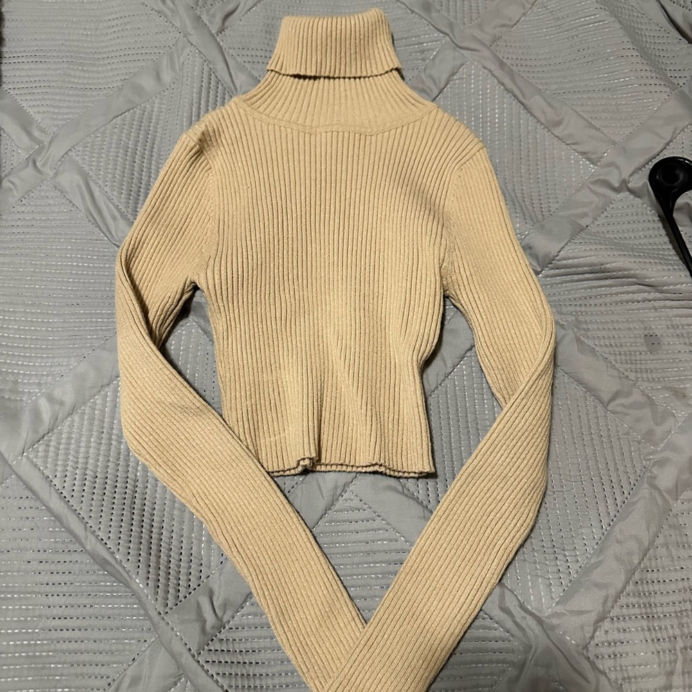 Princess Polly Cream Ribbed Turtleneck Sweater